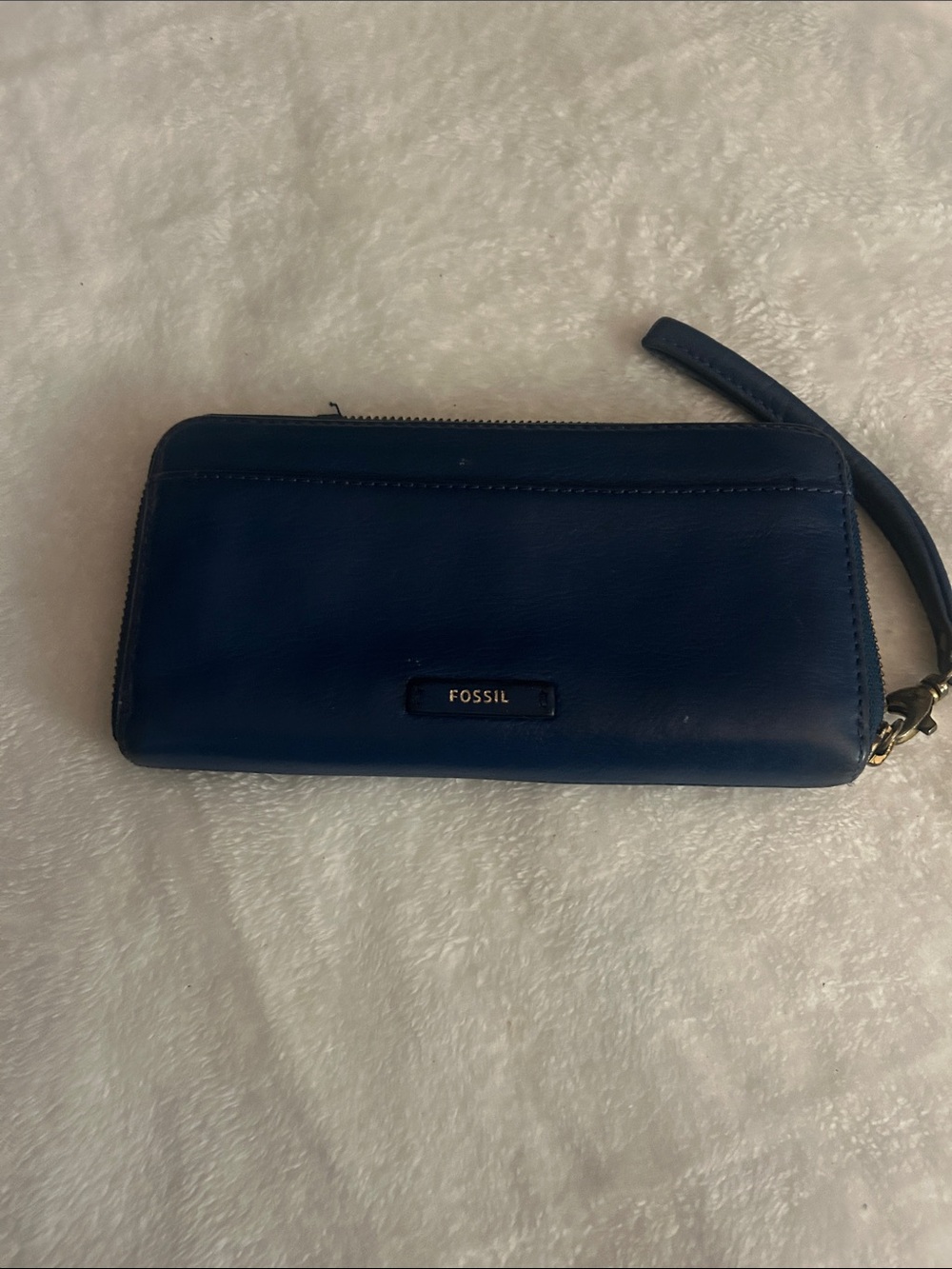 Fossil Dark Blue Leather Wristlet Wallet with Wrist Strap